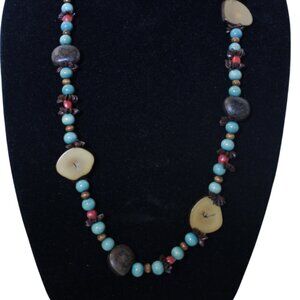 African Tribal Blue Red Bead Long Necklace